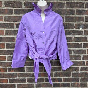 Flores & Flores 100% Silk Light Purple Tie Front Irridescent Button Shirt Formal